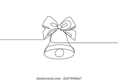 Christmas bell single line art, continuous one line drawing of Isolated outline, single line art element, minimalist sketch line vector illustration, outline editable stroke.