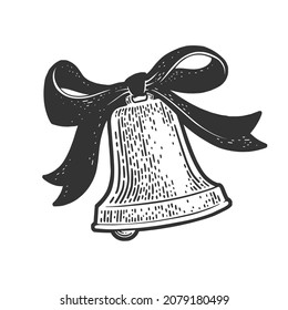 Christmas bell sketch engraving vector illustration. T-shirt apparel print design. Scratch board imitation. Black and white hand drawn image.