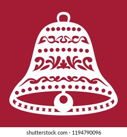 Christmas bell. Templates for laser cutting, plotter cutting, wood carving or printing. Vector festive illustration. Holiday Decorations.