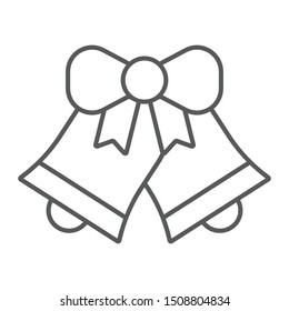 Christmas bell thin line icon, xmas and design, handbell sign, vector graphics, a linear pattern on a white background, eps 10.