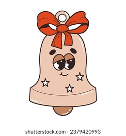 Christmas bell toy retro cartoon character. Traditional Christmas tree decoration toy. Vector illustration