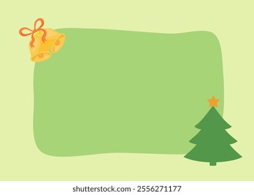 Christmas bell and Christmas tree greeting card with frame design vector art.
