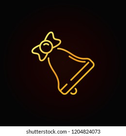 Christmas Bell yellow line vector icon or symbol on dark background