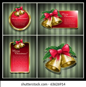 Christmas bells banner vector illustration set.