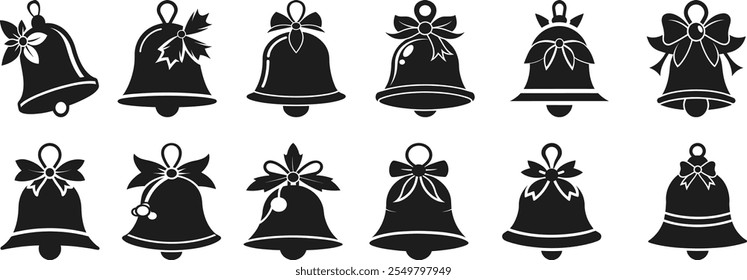 Christmas bells black silhouette vector