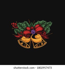 Christmas Bells with bow and berries, christmas bells vector illustration, illustration, isolated vector