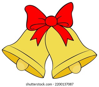 Christmas bells with bow. Cartoon bell vector illustration isolated on white background.