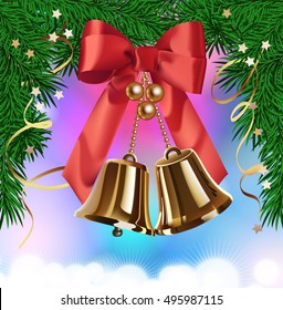 Christmas Bells with Bow and Fir Sprigs