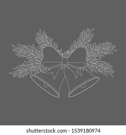 Christmas bells with bow isolated on grey fon. Vector illustration.
