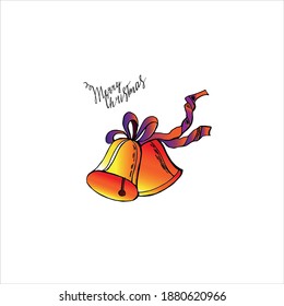 Christmas bells, bright vector greeting card on white background.