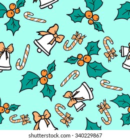  christmas bells  and candies vector seamless pattern