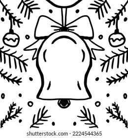christmas bells doodle vector background black and white