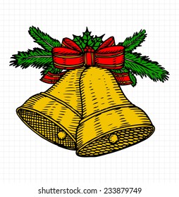 Christmas Bells, Etching Style, Colored Outlines