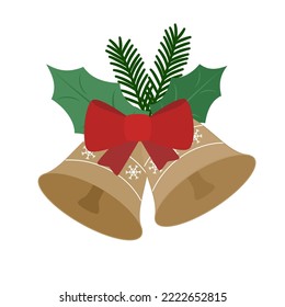 campanas de Navidad con ramas de abetos. Estilo plano. Ilustración del vector 