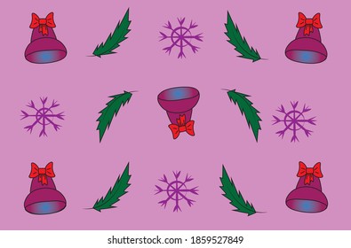 christmas bells, fir branches and snowflakes