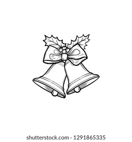 Christmas bells hand drawn outline doodle icon. Bells with bow-knot as christmas winter holiday concept vector sketch illustration for print, web, mobile and infographics isolated on white background.