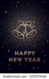 Christmas bells. Happy New Year. Greeting card with text Happy New Year. Fashion style for Happy New Year or Merry Christmas. Holiday background, banner, greeting card and poster. Vector Illustration