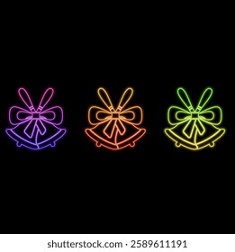 Christmas bells icon. New Year and Christmas symbol. neon style..