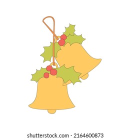 Christmas bells illustration. New Year decorative vector element, colorful holiday bells icon isolated on white background. New Year holidays, Christmas Eve - celebration and decoration, cute element.