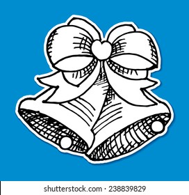 Christmas bells isolated on blue background. Cute cartoon christmas bells in vector for winter design.