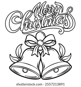 Christmas bells, jingle bells, outline vector for kids coloring page