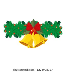 christmas bells and leafs decorative icon