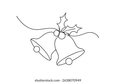 Christmas bells line drawing holly berries festive season
