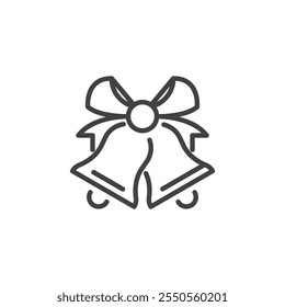 Christmas Bells line icon. linear style sign for mobile concept and web design. Christmas bells with bow ribbon outline vector icon. Symbol, logo illustration. Vector graphics