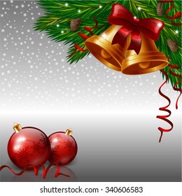 Christmas bells and red baubles