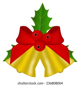 Christmas bells with red bow and holly 