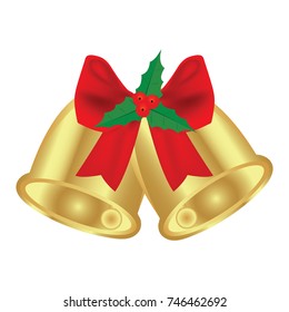 Christmas bells with red bow and holly 