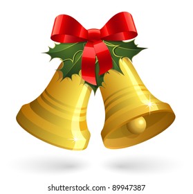 Christmas bells with red bow and holly