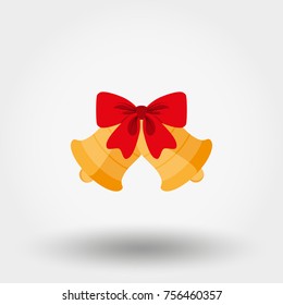 Christmas bells with red bow. Icon for web and mobile application. Vector illustration on a white background. Flat design style.