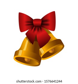 Christmas bells with red bow isolated on the white background