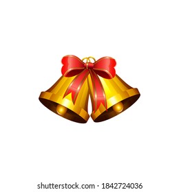 Campanas de Navidad con arco rojo aislado en el fondo blanco, ilustración vectorial