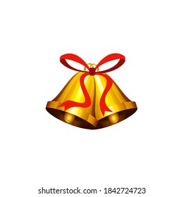 Christmas bells with red bow isolated on the white background, vector illustration