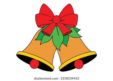 Christmas bells with red bow on white background.This is an editable icon.