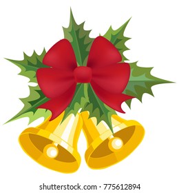 Christmas bells with a red bow on a white background