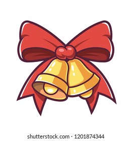 Christmas bells and red bow. Vector illustration.