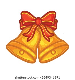 Christmas bells with red bow. Vector illustration isolated on white background.