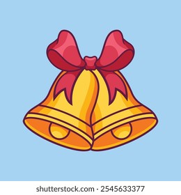 Christmas bells with red ribbon cartoon illustration