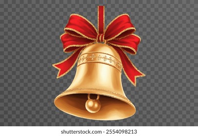 Christmas bells with red ribbon isolated png background. Vector bells png.