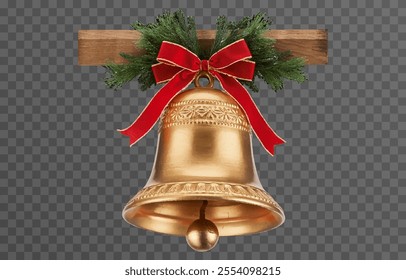 Christmas bells with red ribbon isolated png background. Vector bells png.