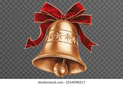 Christmas bells with red ribbon isolated png background. Vector bells png.