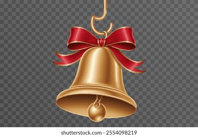 Christmas bells with red ribbon isolated png background. Vector bells png.