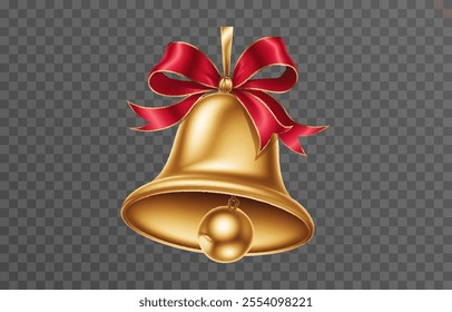 Christmas bells with red ribbon isolated png background. Vector bells png.