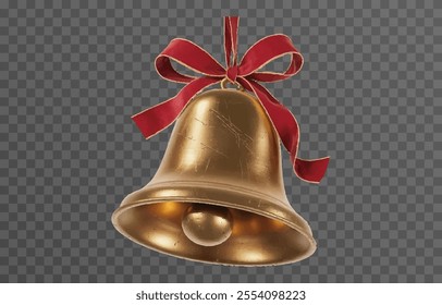 Christmas bells with red ribbon isolated png background. Vector bells png.