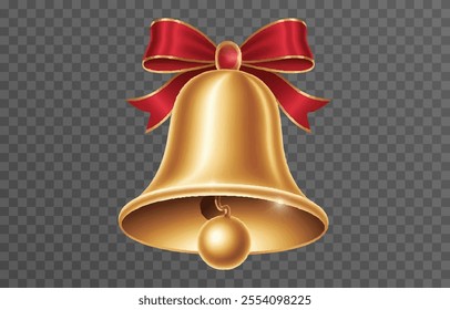 Christmas bells with red ribbon isolated png background. Vector bells png.