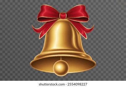 Christmas bells with red ribbon isolated png background. Vector bells png.