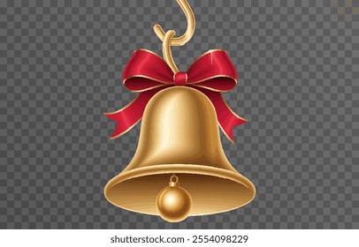 Christmas bells with red ribbon isolated png background. Vector bells png.